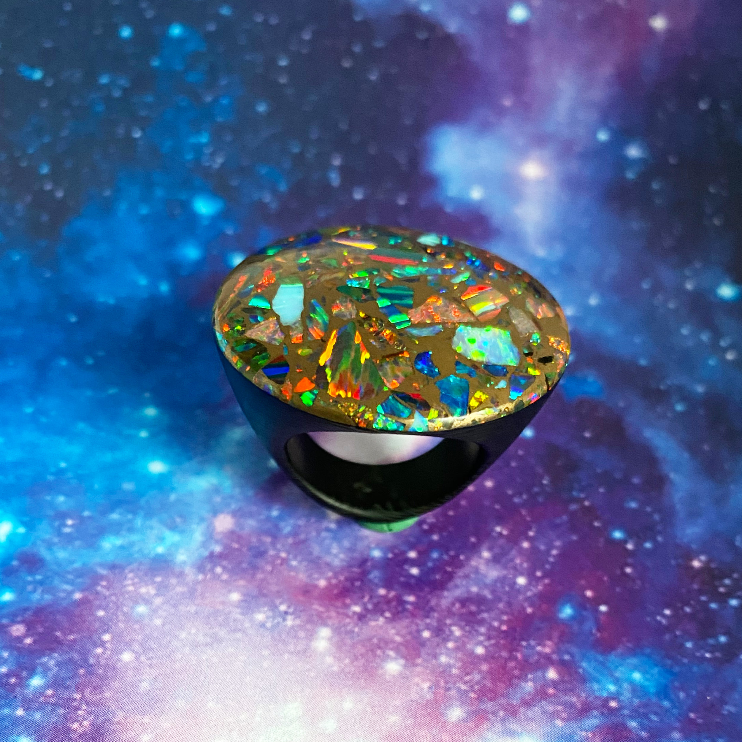 UN-01 Universe Carbon Ring with Opal in Bronze